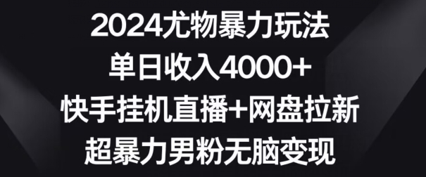 2024尤物暴力玩法，单日收入4000+，快手挂机直播+网盘拉新，超暴力男粉无脑变现【揭秘】-阳知网创资源库