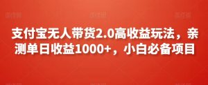 支付宝无人带货2.0高收益玩法，亲测单日收益1000+，小白必备项目【揭秘】-阳知网创资源库
