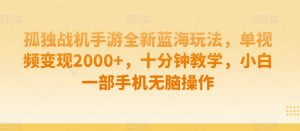孤独战机手游全新蓝海玩法,单视频变现2000+,十分钟教学,小白一部手机无脑操作【揭秘】-阳知网创资源库