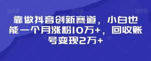 靠做抖音创新赛道，小白也能一个月涨粉10万+，回收账号变现2万+【揭秘】-阳知网创资源库