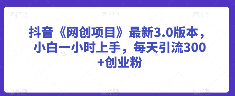 抖音《网创项目》最新3.0版本,小白一小时上手,每天引流300+创业粉【揭秘】-阳知网创资源库