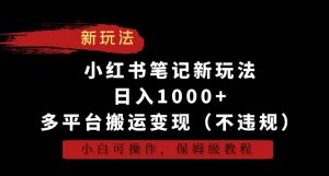 小红书笔记新玩法,日入1000+,多平台搬运变现(不违规),小白可操作,保姆级教程【揭秘】-阳知网创资源库