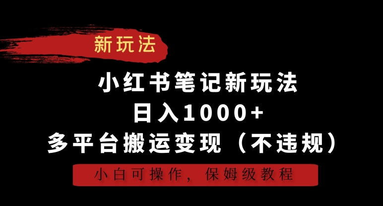 小红书笔记新玩法,日入1000+,多平台搬运变现(不违规),小白可操作,保姆级教程【揭秘】-阳知网创资源库