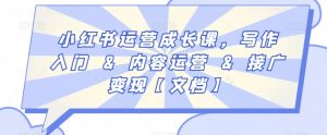 小红书运营成长课,写作入门&内容运营&接广变现【文档】-阳知网创资源库