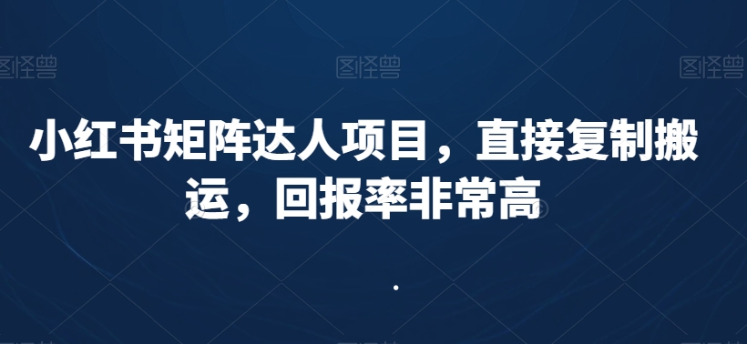 小红书矩阵达人项目,直接复制搬运,回报率非常高-阳知网创资源库