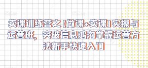 卖课训练营之【做课+卖课】实操与运营班,突破信息鸿沟掌握运营方法新手快速入门-阳知网创资源库