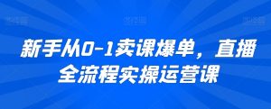 新手从0-1卖课爆单,直播全流程实操运营课-阳知网创资源库