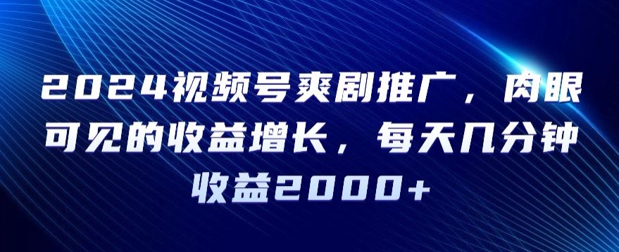 2024视频号爽剧推广,肉眼可见的收益增长,每天几分钟收益2000+【揭秘】-阳知网创资源库