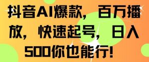 抖音AI爆款，百万播放，快速起号，日入500你也能行【揭秘】-阳知网创资源库