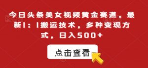 今日头条美女视频黄金赛道，最新1：1搬运技术，多种变现方式，日入500+【揭秘】-阳知网创资源库