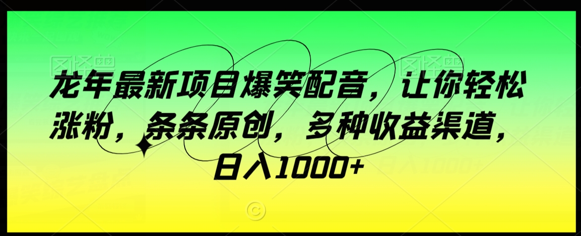 龙年最新项目爆笑配音,让你轻松涨粉,条条原创,多种收益渠道,日入1000+【揭秘】-阳知网创资源库