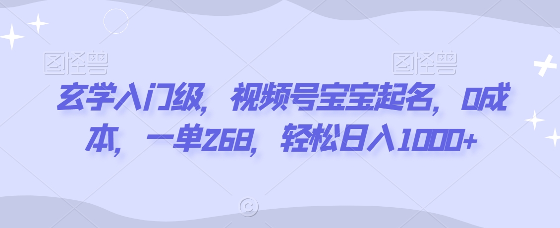 玄学入门级,视频号宝宝起名,0成本,一单268,轻松日入1000+【揭秘】-阳知网创资源库