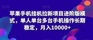 苹果手机挂机拉新项目进阶版模式，单人单台多台手机操作长期稳定，月入10000+【揭秘】-阳知网创资源库
