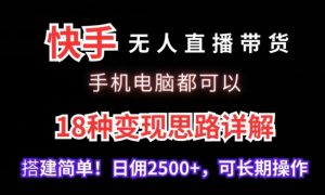 快手无人直播带货,手机电脑都可以,18种变现思路详解,搭建简单日佣2500+【揭秘】-阳知网创资源库