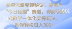 掌握流量变现秘诀!视频号“今日话题”赛道,详解保姆式教学一体化实操玩法,助你轻松日入300+【揭秘】-阳知网创资源库