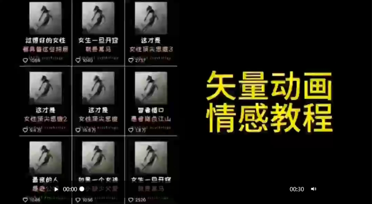 矢量动画情感教程：高点赞涨粉，适合情感、思维、创业教育等赛道-阳知网创资源库