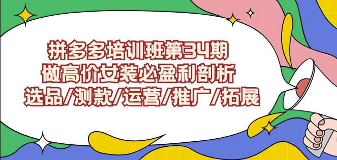 拼多多培训班第34期:做高价女装必盈利剖析选品/测款/运营/推广/拓展-阳知网创资源库