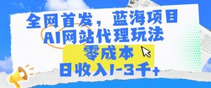 全网首发,蓝海项目,AI网站代理玩法,零成本日收入1-3千+【揭秘】-阳知网创资源库