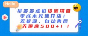 最新拼多多虚拟资源项目,零成本光速开店,无货源、自动回复,一天保底500+【揭秘】-阳知网创资源库