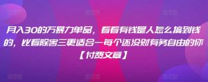 月入30的万暴力单品,看看有钱是人怎么搞到钱的,比看除害三更适合一每个还没财有务自由的你【付费文章】-阳知网创资源库