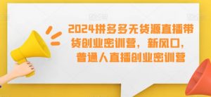2024拼多多无货源直播带货创业密训营,新风口,普通人直播创业密训营-阳知网创资源库