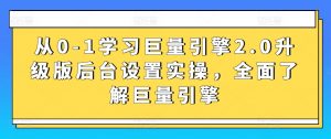 从0-1学习巨量引擎2.0升级版后台设置实操，全面了解巨量引擎-阳知网创资源库