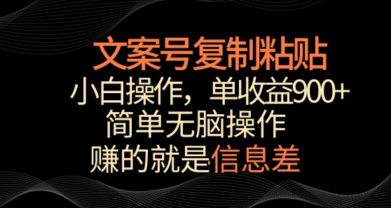 文案号掘金,简单复制粘贴,小白操作,单作品收益900+【揭秘】-阳知网创资源库