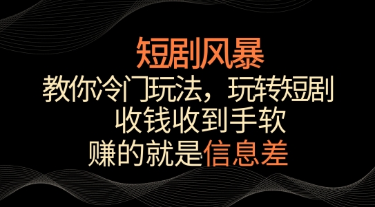 短剧风暴，教你冷门玩法，玩转短剧，收钱收到手软【揭秘】-阳知网创资源库