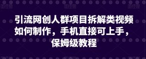引流网创人群项目拆解类视频如何制作，手机直接可上手，保姆级教程【揭秘】-阳知网创资源库