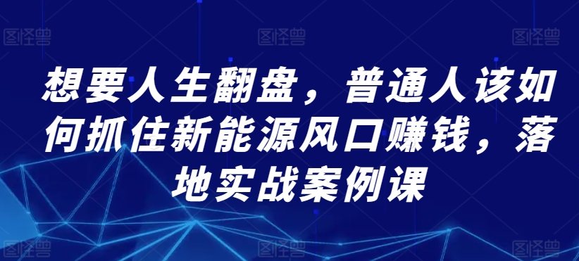 想要人生翻盘，普通人该如何抓住新能源风口赚钱，落地实战案例课-阳知网创资源库