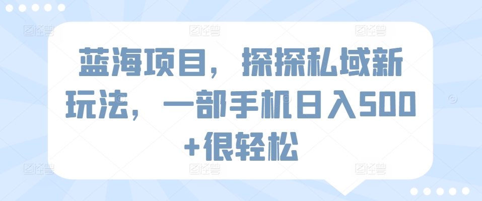蓝海项目,探探私域新玩法,一部手机日入500+很轻松【揭秘】-阳知网创资源库