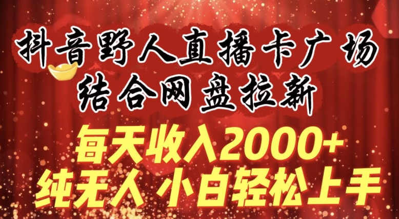 每天收入2000+,抖音野人直播卡广场,结合网盘拉新,纯无人,小白轻松上手【揭秘】-阳知网创资源库