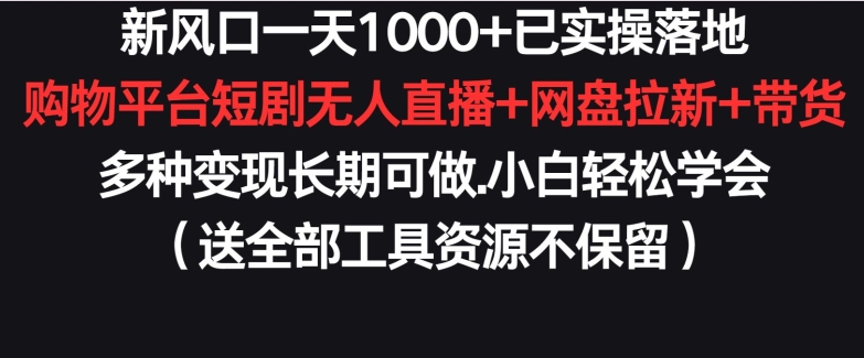 新风口一天1000+已实操落地购物平台短剧无人直播+网盘拉新+带货多种变现长期可做【揭秘】-阳知网创资源库