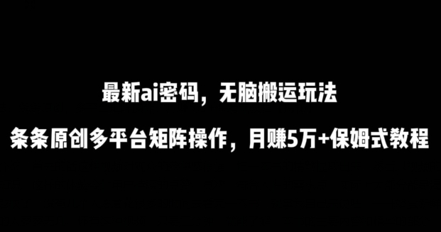 最新ai流量密码,傻瓜式搬运玩法,条条原创,多平台矩阵操作,月赚5万+保姆式教程【揭秘】-阳知网创资源库
