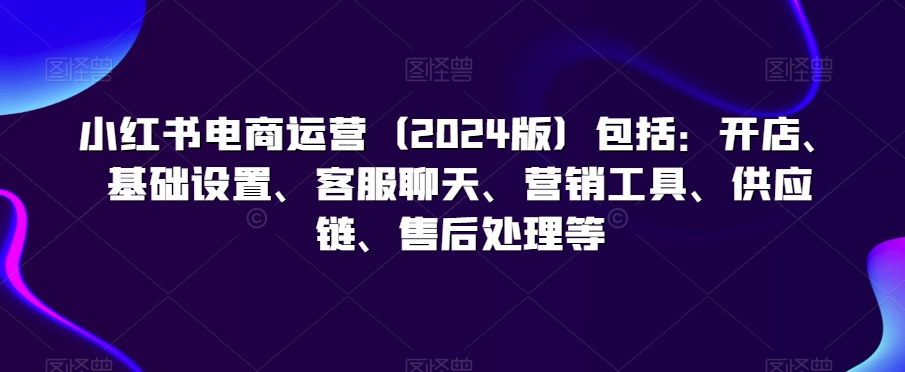 小红书电商运营(2024版)包括:开店、基础设置、客服聊天、营销工具、供应链、售后处理等-阳知网创资源库