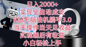 日入2000+,实现全自动成交,B站无脑挂机躺平3.0,当天操作当天见收益,实现睡后有收益【揭秘】-阳知网创资源库