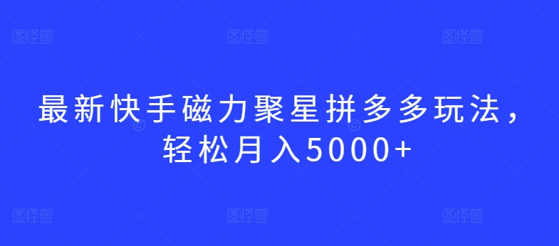 最新快手磁力聚星拼多多玩法，轻松月入5000+【揭秘】-阳知网创资源库