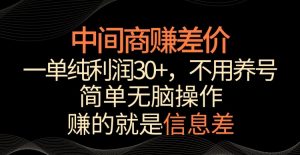 中间商赚差价，一单纯利润30+，简单无脑操作，赚的就是信息差，轻轻松松日入1000+【揭秘】-阳知网创资源库