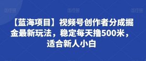 【蓝海项目】视频号创作者分成掘金最新玩法,稳定每天撸500米,适合新人小白【揭秘】-阳知网创资源库