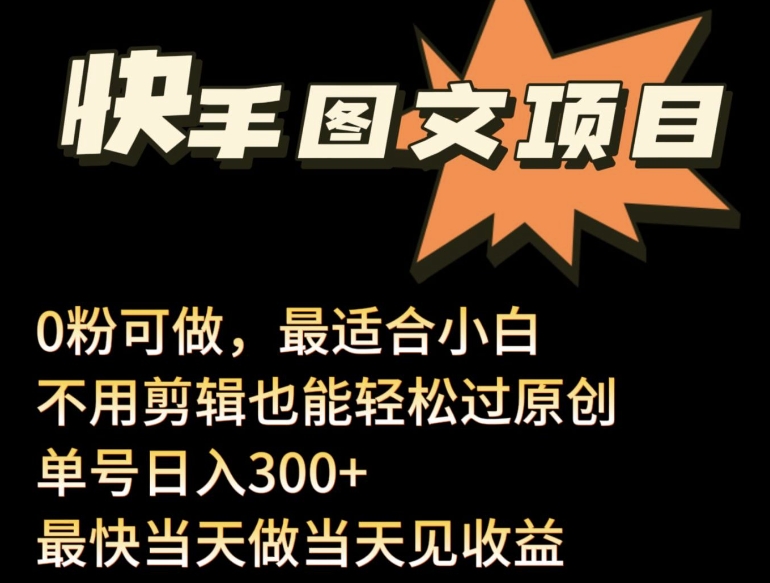 24年最新快手图文带货项目,零粉可做,不用剪辑轻松过原创单号轻松日入300+【揭秘】-阳知网创资源库