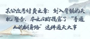 某公众号付费文章:刻入骨髓的天机: 警告,本文向你揭露了 “普通人的翻身路” 这件通天大事-阳知网创资源库