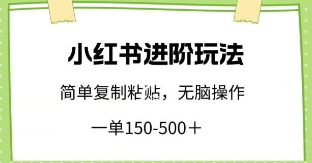 小红书进阶玩法,一单150-500+,简单复制粘贴,小白也能轻松上手【揭秘】-阳知网创资源库