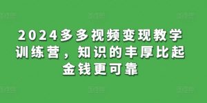 2024多多视频变现教学训练营,知识的丰厚比起金钱更可靠-阳知网创资源库