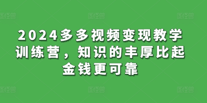 2024多多视频变现教学训练营,知识的丰厚比起金钱更可靠-阳知网创资源库