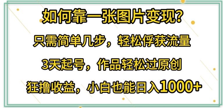 如何靠一张图片变现?只需简单几步,轻松俘获流量,3天起号,作品轻松过原创【揭秘】-阳知网创资源库