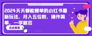 2024天天都能爆单的小红书最新玩法，月入五位数，操作简单，一学就会【揭秘】-阳知网创资源库