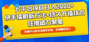 大平台项目日入2000+,快手播剧新方法+持久开播技术,狂撸磁力聚星【揭秘】-阳知网创资源库