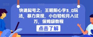 快速起号之:王明阳心学3.0玩法,暴力变现,小白轻松月入过万,保姆级教程【揭秘】-阳知网创资源库