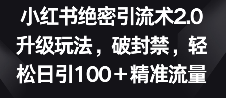 小红书绝密引流术2.0升级玩法,破封禁,轻松日引100+精准流量【揭秘】-阳知网创资源库
