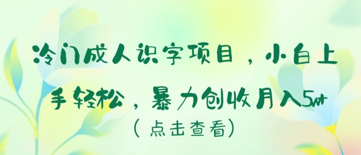 冷门成人识字项目,小白上手轻松,暴力创收月入5w+【揭秘】-阳知网创资源库